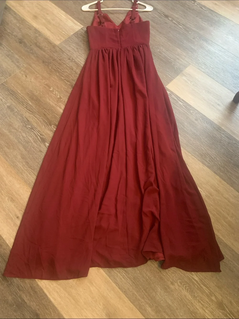 Adelyn Rae Burgundy Sleeveless V-Neck Maxi Dress with an opening between the leg